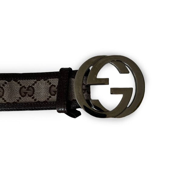 Gucci Bronze Monogram Canvas Leather Interlocking G Buckle Belt Size 85 main image 3